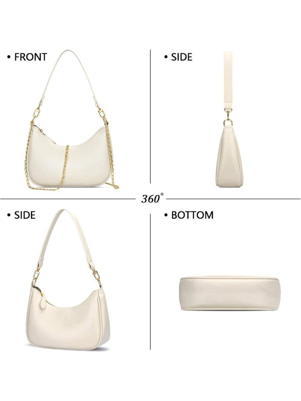 Women's Bag Beige Leather Cute Hobo Shoulder Handbags Retro Clutch Stylish Purse - Picture 5 of 6
